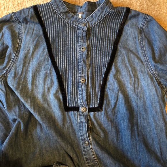 Free People Denim Velvet Trim Tuxedo Top - Picture 5 of 5